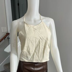 House of Harlow Cream Halter linen Top